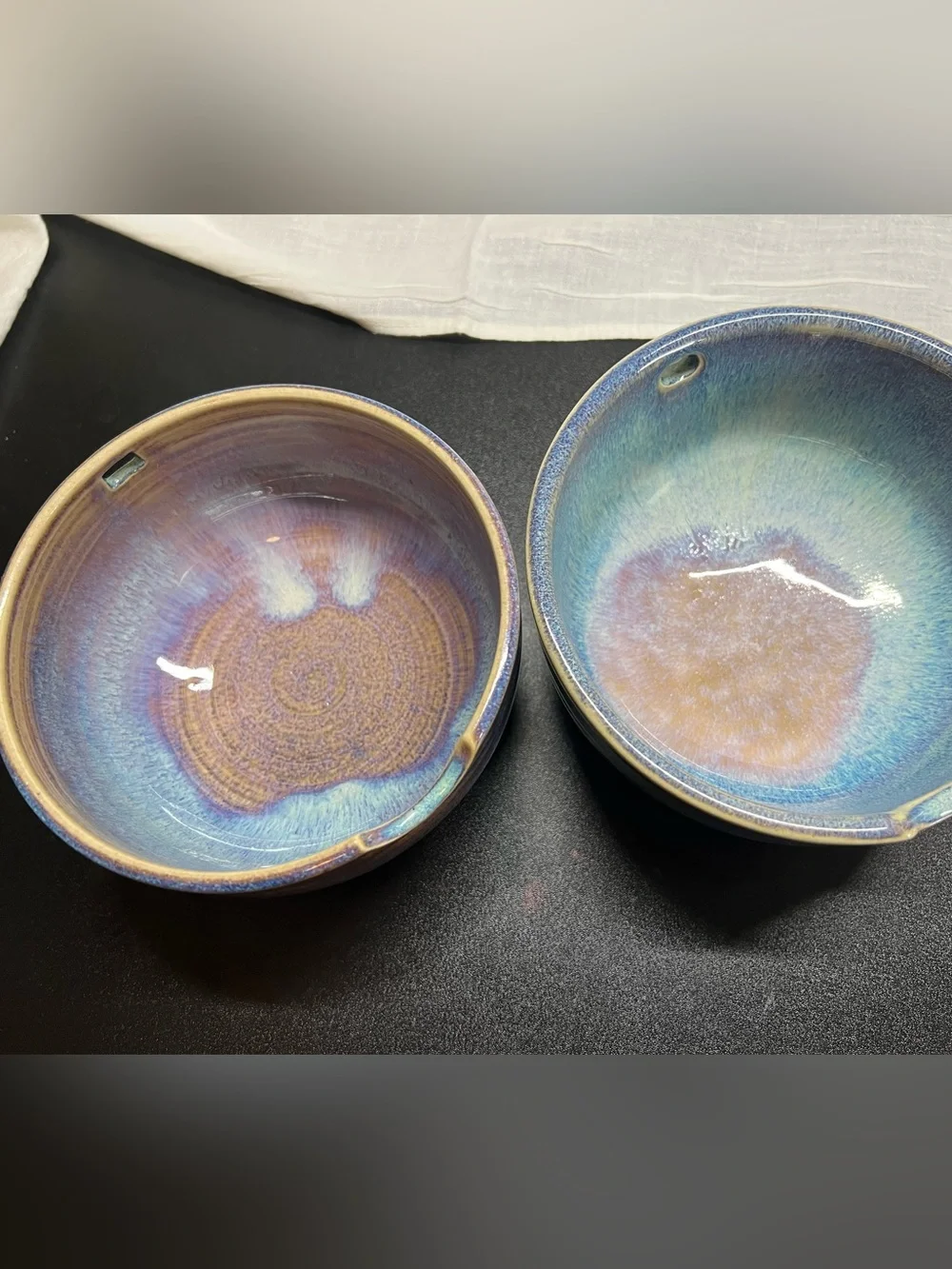 Noodle Bowl Hand Crafted Blue Stoneware Set Of 2. Marked AD